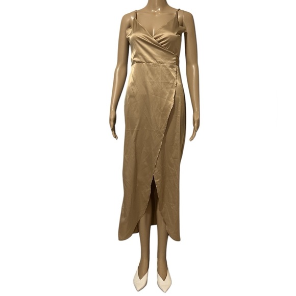 Elegant Gold Wrap Dress - Picture 1 of 4